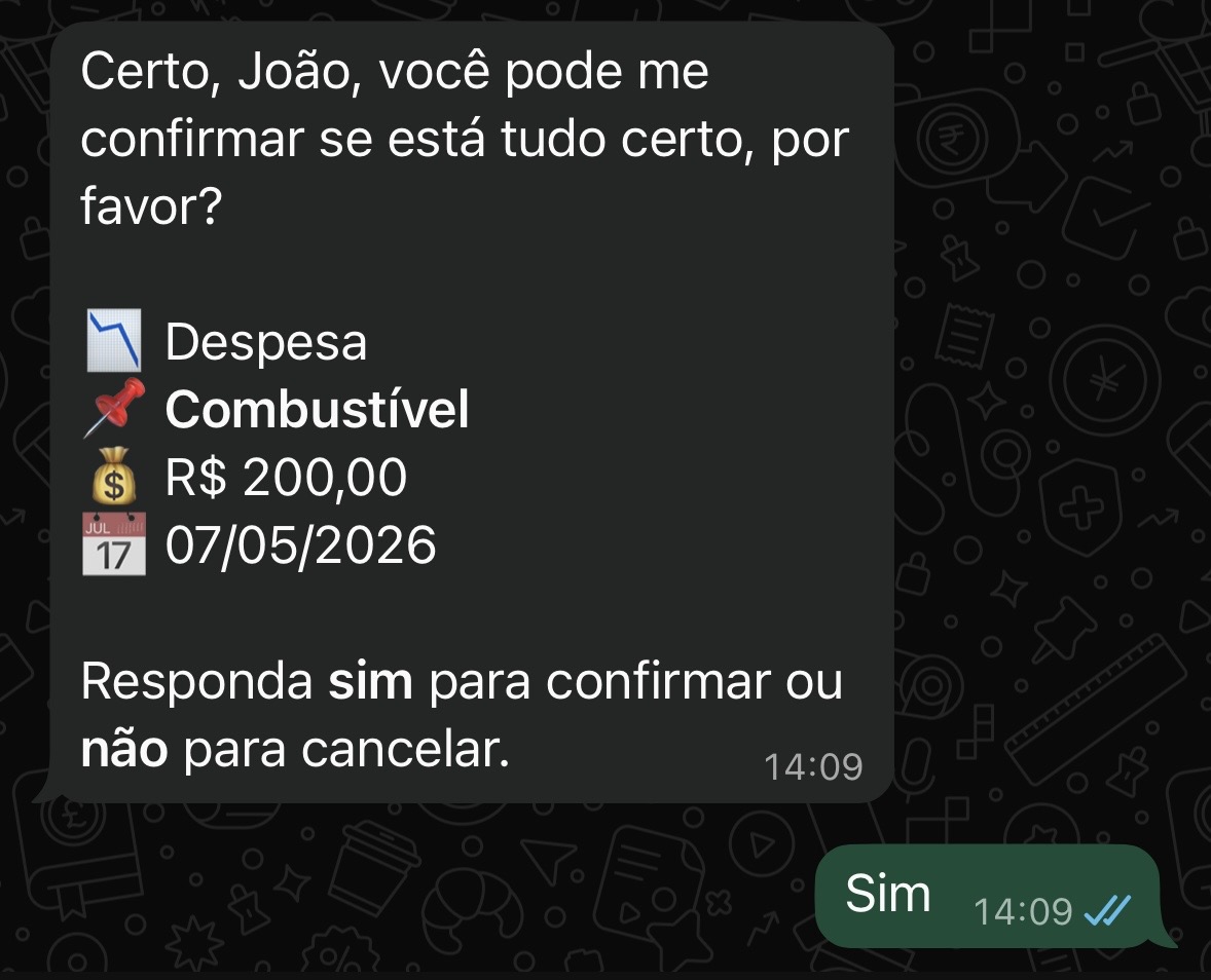 Exemplo de confirmação do Zivon no WhatsApp